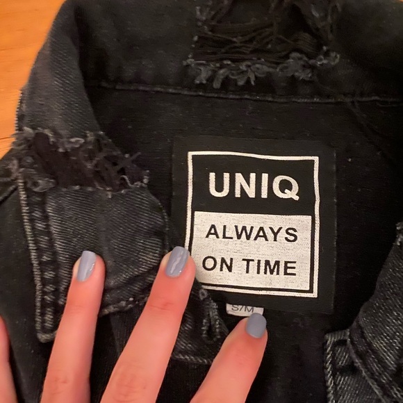 Distressed UNIQ Black Denim Jacket - Picture 3 of 6